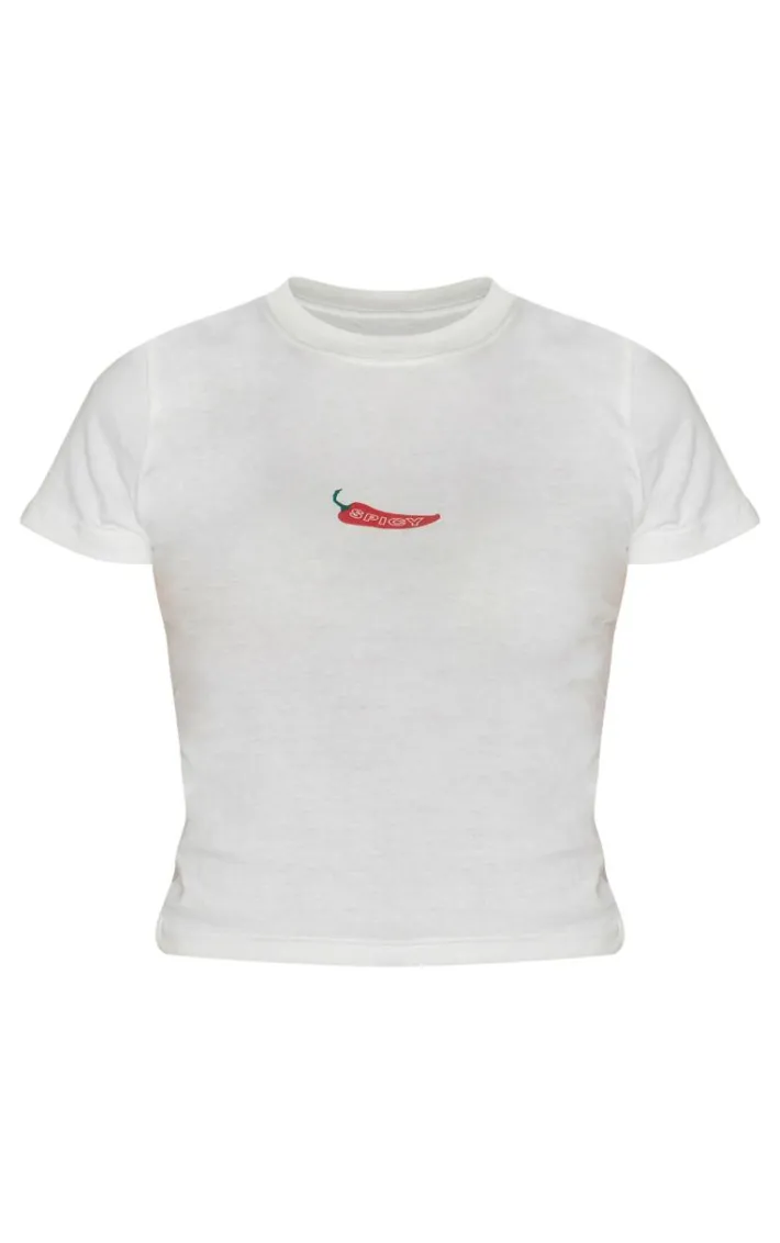 White Chilli Print Fitted Short Sleeve T Shirt