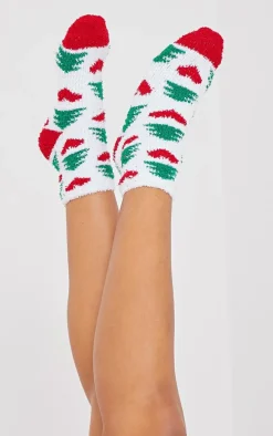 White Christmas Tree Print Fluffy Sleep Socks