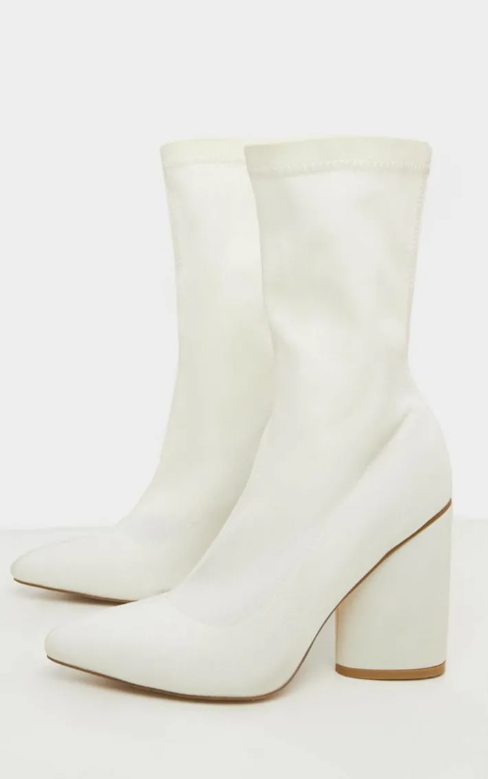White Chunky Block Heel Sock Boot