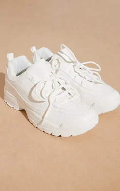 White Chunky Cleated Sole Sneakers