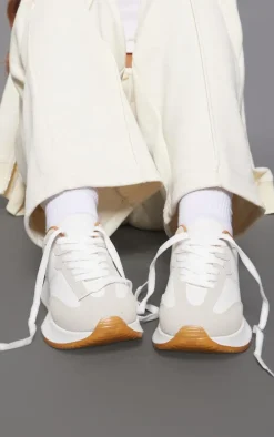 White Chunky Contrast Angled Sole Sneakers