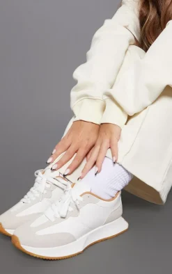 White Chunky Contrast Angled Sole Sneakers