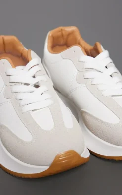 White Chunky Contrast Angled Sole Sneakers
