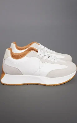 White Chunky Contrast Angled Sole Sneakers