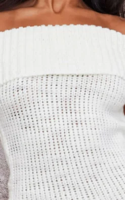 White Chunky Knit Foldover Bandeau Mini Dress