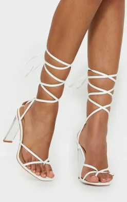 White Clear Heel Lace Up Heels