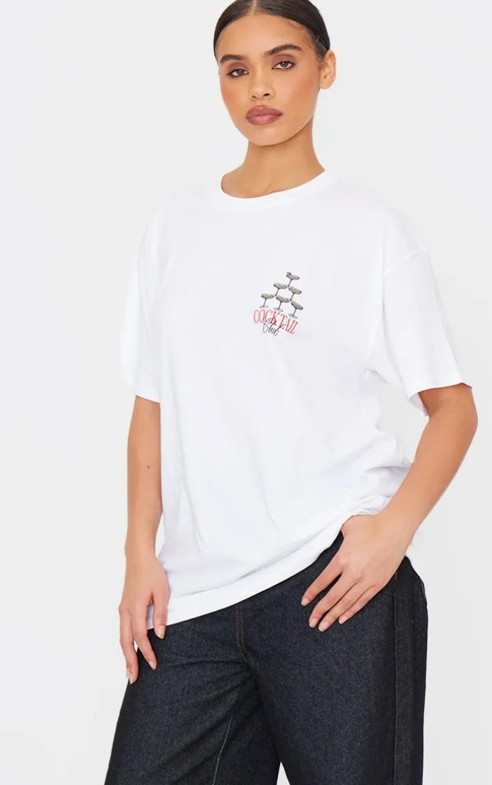 White Cocktail Graphic Oversized T Shirt