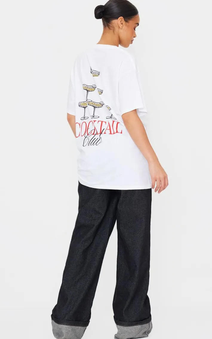 White Cocktail Graphic Oversized T Shirt