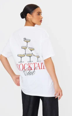 White Cocktail Graphic Oversized T Shirt
