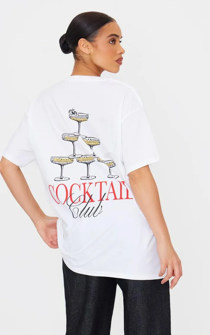 White Cocktail Graphic Oversized T Shirt