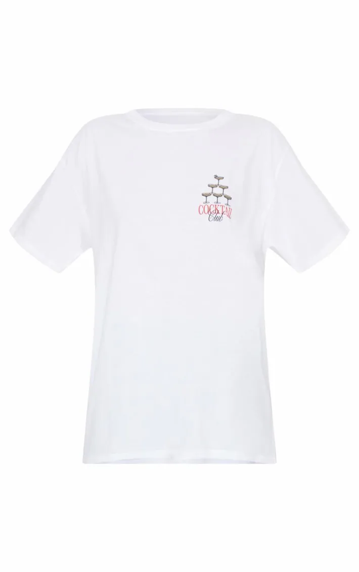 White Cocktail Graphic Oversized T Shirt