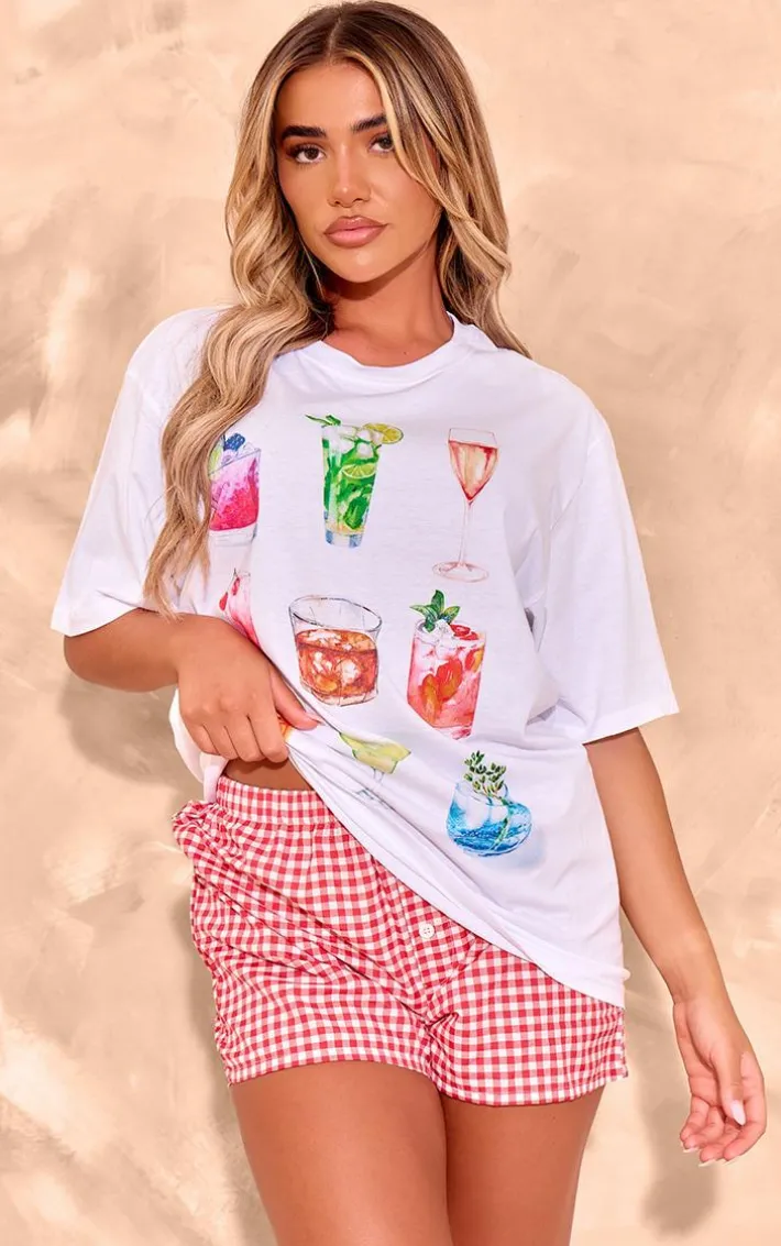 White Cocktail Printed Oversized T Shirt