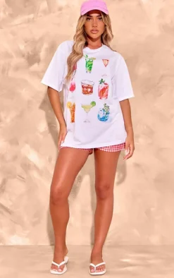 White Cocktail Printed Oversized T Shirt