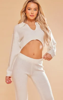 White Collared Crop Knit Sweater