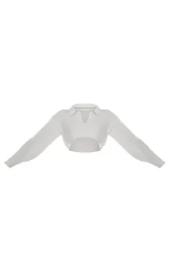 White Collared Crop Knit Sweater
