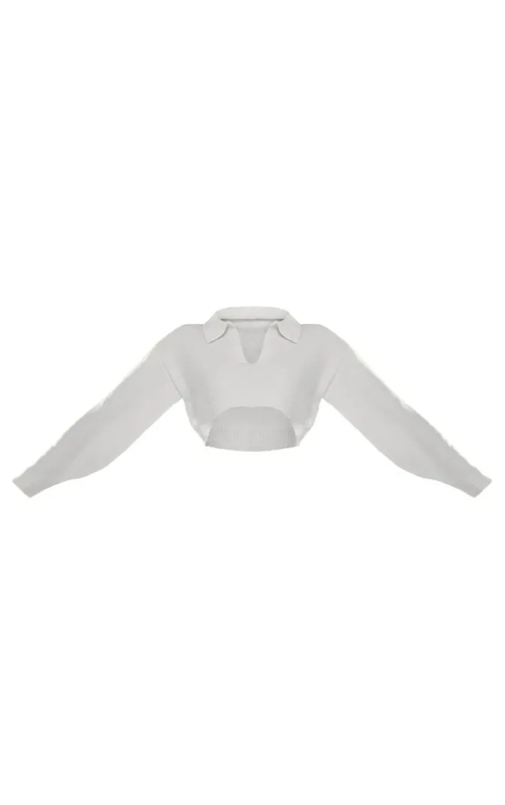 White Collared Crop Knit Sweater