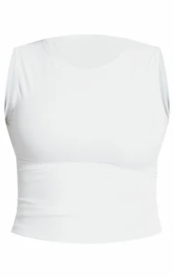 White Contour Crew Neck Fitted Vest Top