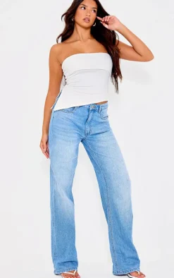 White Contour Jersey Asymmetric Hem Bandeau Top