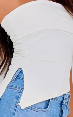 White Contour Jersey Asymmetric Hem Bandeau Top