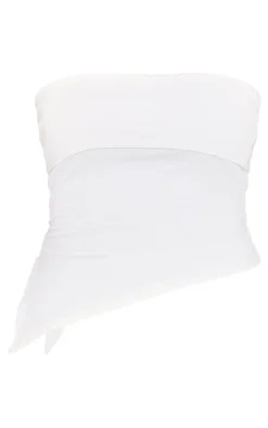 White Contour Jersey Asymmetric Hem Bandeau Top