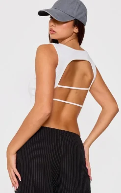 White Contour Jersey Strappy Back Detail Crop Top