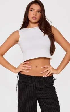 White Contour Jersey Strappy Back Detail Crop Top