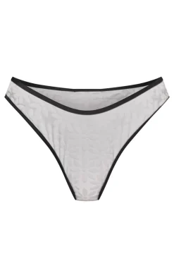 White Contrast Binding Flower Towelling High Leg Bikini Bottoms