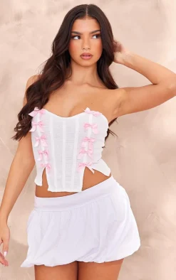 White Contrast Bow Detail Corset Top