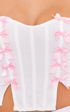 White Contrast Bow Detail Corset Top