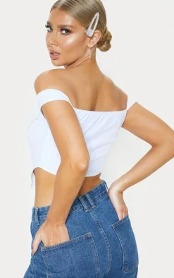 White Corset Mesh Bardot Top