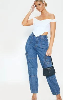 White Corset Mesh Bardot Top