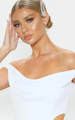 White Corset Mesh Bardot Top