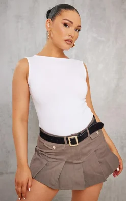 White Cotton Boatneck Sleeveless Top