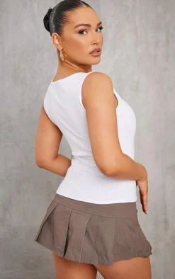 White Cotton Boatneck Sleeveless Top