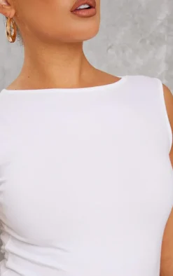 White Cotton Boatneck Sleeveless Top