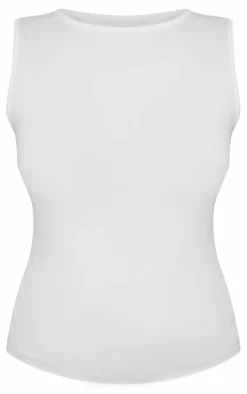 White Cotton Boatneck Sleeveless Top