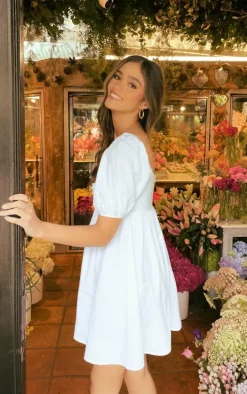 White Cotton Button Down Smock Dress