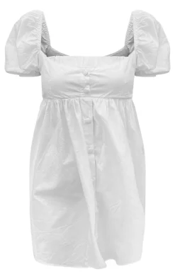 White Cotton Button Down Smock Dress