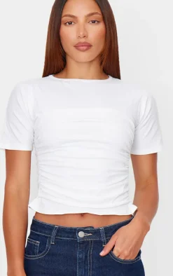 White Cotton Cinched Waist T Shirt