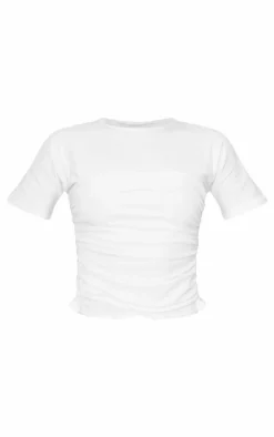 White Cotton Cinched Waist T Shirt