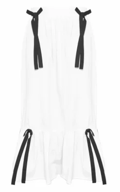 White Cotton Poplin Bow Detail Maxi Skirt