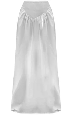 White Cotton Poplin Dip Waistband Maxi Skirt
