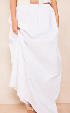 White Cotton Poplin Elasticated Waist Maxi Skirt