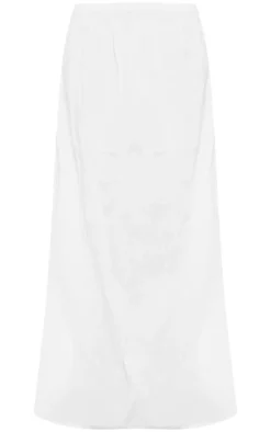 White Cotton Poplin Elasticated Waist Maxi Skirt