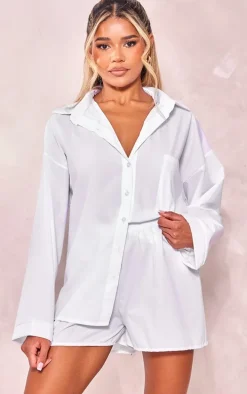 White Cotton Poplin Oversized Shorts