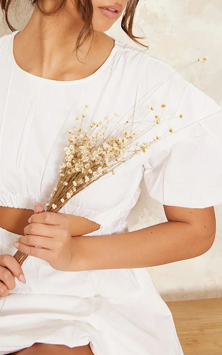 White Cotton Poplin Puff Sleeve Shift Dress