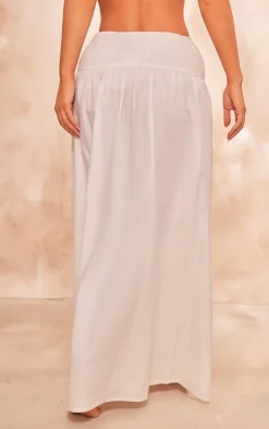 White Cotton Poplin Shirred Waist Floaty Maxi Skirt
