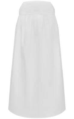 White Cotton Poplin Shirred Waist Floaty Maxi Skirt