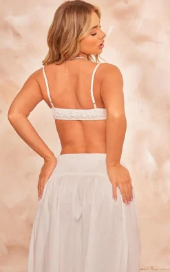 White Cotton Poplin Strappy Ruched Bralette