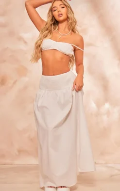 White Cotton Poplin Strappy Ruched Bralette